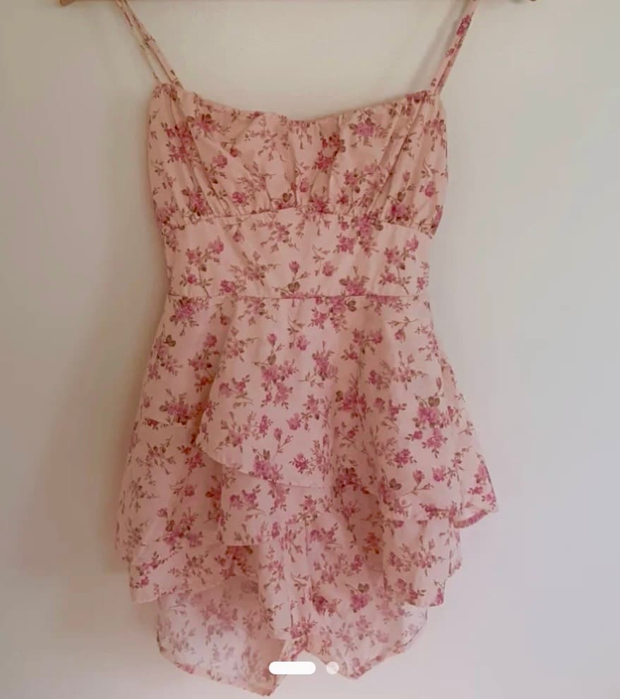 Pink floral ruffled mini dress