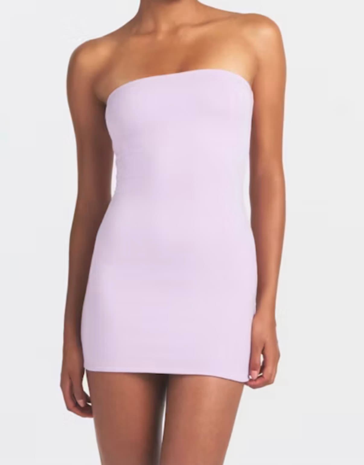 Lavender strapless mini dress